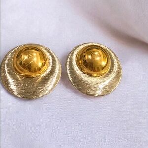 Vintage Large Lightweight Gold Tone Circle Silver Toned Etched Pierced Earrings
